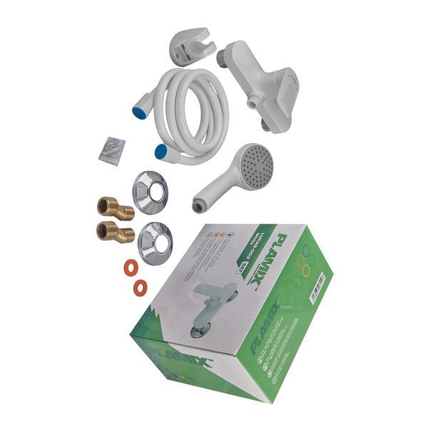 Змішувач для душової кабіни Plamix Lucas-003 SET White з шлангом, лійкою та к... PM0711 фото