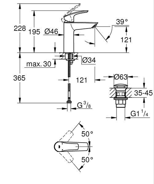 Одноважільний змішувач для раковини M-Size Grohe Eurosmart New з натискним до... 23923003 фото