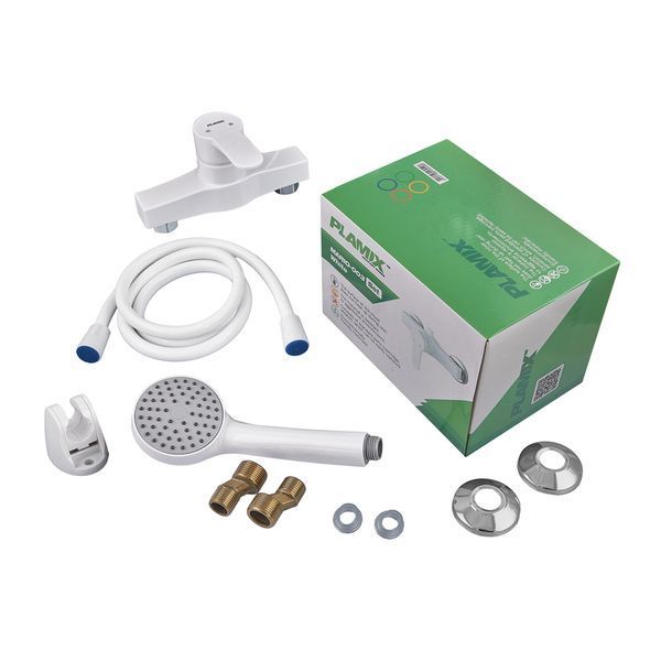 Змішувач для душа PLAMIX MARIO-003 SET WHITE (зі шлангом, лійкою та кронштейн... MX1894 фото