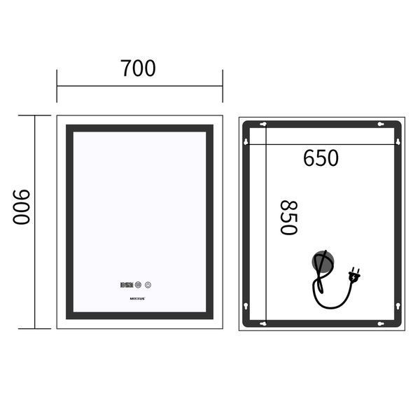 Дзеркало Mixxus Premium FLASH MR21-70x90 з LED Touch, Anti-fog, димером, регулятором яскравості, годинником (MP6618) MP6618 фото