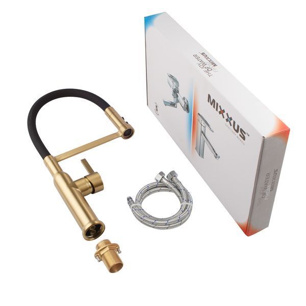 Змішувач для кухні MIXXUS PREMIUM PULL 017 BRUSHED GOLD REFL.BLACK (Кол.мат.з... MI8280 фото