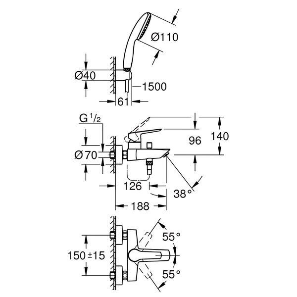 Набір змішувачів для ванни Grohe Eurosmart (UA123302S0) UA123302S0 фото