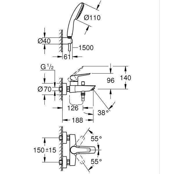 Змішувач одноважільний для ванни Grohe Eurosmart (25276003) 25276003 фото
