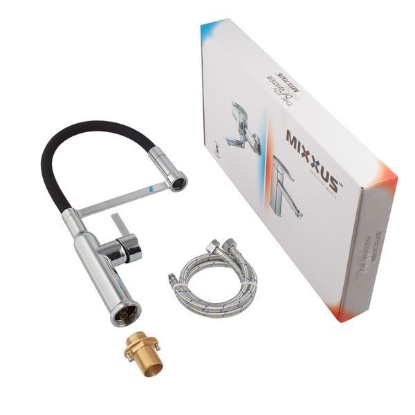 Змішувач для кухні MIXXUS PREMIUM PULL 017 REFL.BLACK (Колір хром+силік.вилив... MI8277 фото