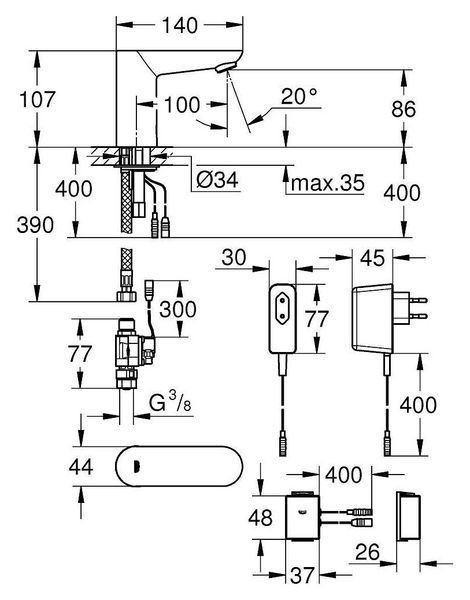 Монокран на одну воду сенсорний Grohe Euroeco Cosmopolitan E Bluetooth (36409... 36409000 фото