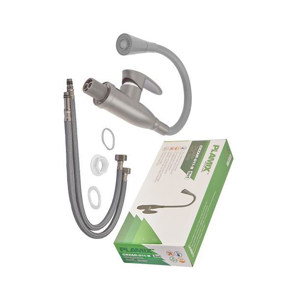 Змішувач для кухні PLAMIX CEZAR-011-B SET GRAPHITE REFL.GRAY з силіконовим ви... PM0720 фото