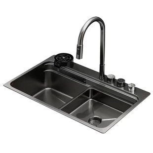 Кухонна мийка Zerix ZH7548-SET-03 Nano-Black з вбудованим змішувачем з нерж. сталі (ZM5577) ZM5577 фото