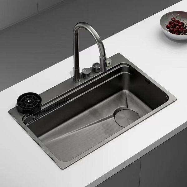 Кухонна мийка Zerix ZH7548-SET-03 Nano-Black з вбудованим змішувачем з нерж. сталі (ZM5577) ZM5577 фото