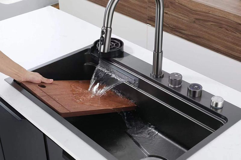 Кухонна мийка Zerix ZH7548-SET-03 Nano-Black з вбудованим змішувачем з нерж. сталі (ZM5577) ZM5577 фото