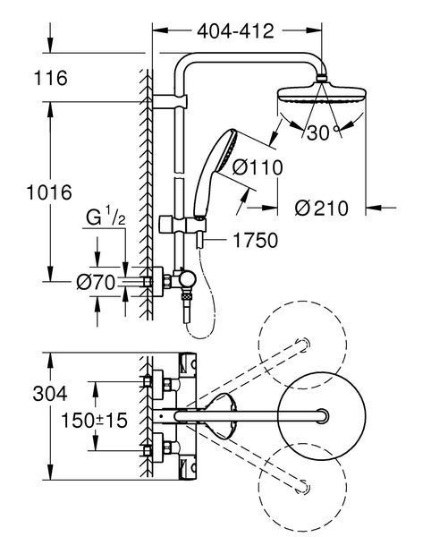 Душова система Grohe Tempesta System 210 з термостатом для настінного монтажу... 26811001 фото