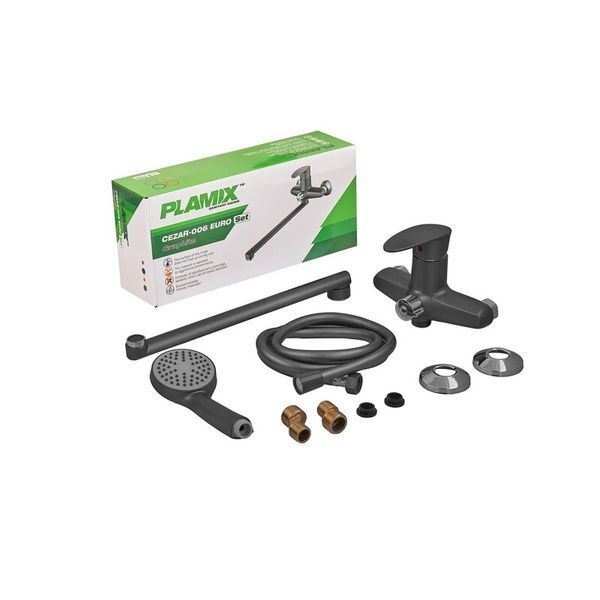 Змішувач для ванни Plamix CEZAR-006 EURO SET Graphite, зі шлангом, лійкою та ... PM0691 фото