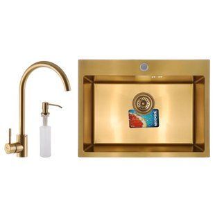 Набір Mixxus SET-6045-200x1.0-PVD-Gold (мийка + змішувач + диспенсер) (MX0589) MX0589 фото