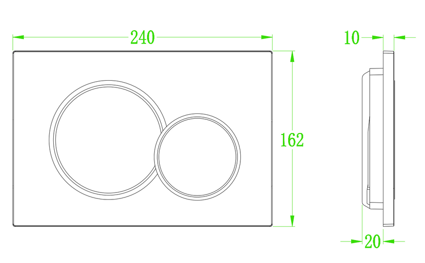 Панель змиву Koer KT-0601-01 240x160x10mm пластикова, кнопка кругла (колір хром) (KR5174) KR5174 фото