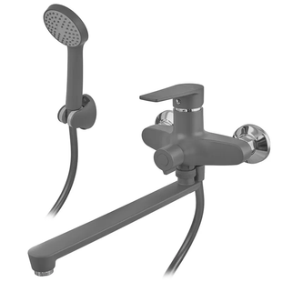 Змішувач для ванни Plamix Oscar-006 Euro SET Graphite (з шлангом, лійкою та к... PM6098 фото