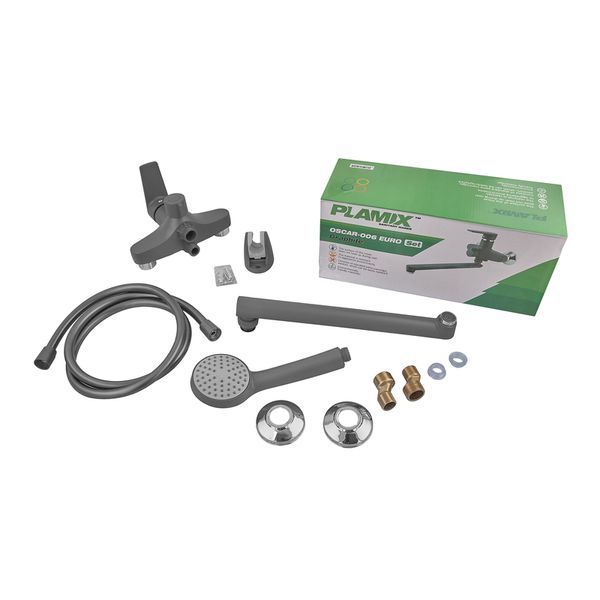 Змішувач для ванни Plamix Oscar-006 Euro SET Graphite (з шлангом, лійкою та к... PM6098 фото