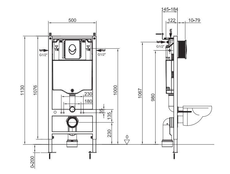 Інсталяція для підвісного унітазу Koer KT-0503-01 500x126x1150mm з панеллю змиву KT-0606-01 хром (KR5347) KR5347 фото