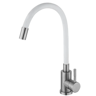 Кухонний змішувач з білим силіконовим виливом Zerix LUX-011 Refl.White (нерж.... ZX4877 фото