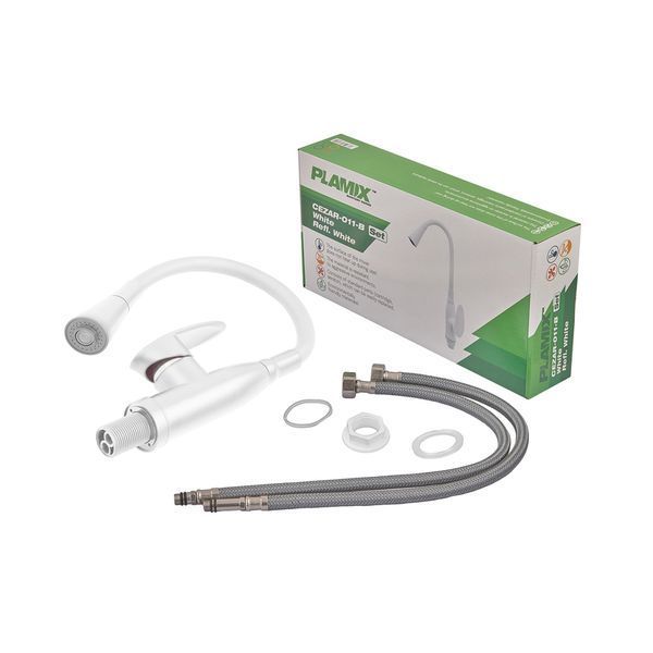 Змішувач для кухні PLAMIX CEZAR-011-B SET WHITE REFL.WHITE з силіконовим вили... PM0718 фото