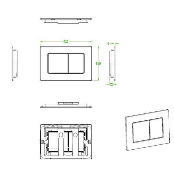 Панель змиву Koer KT-0612-07 240x160x10mm з нержавіючої сталі, кнопка квадр. (колір графіт) (KR6122) KR6122 фото
