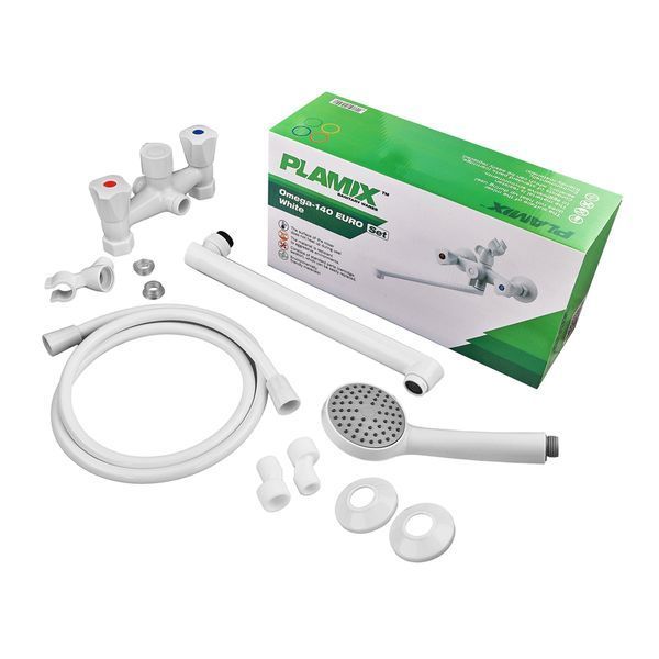 Змішувач для ванни PLAMIX OMEGA-140 EURO SET WHITE (со шлангом, лейкой и крон... MX9579 фото