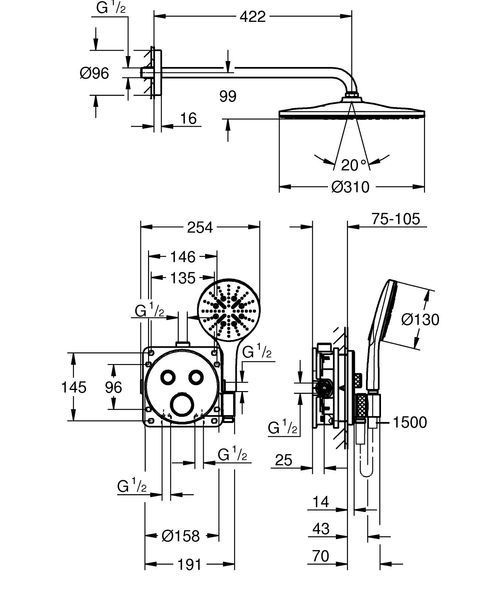 Прихована душова система з Rainshower Mono 310 Grohe Grohtherm SmartControl (... 34866000 фото