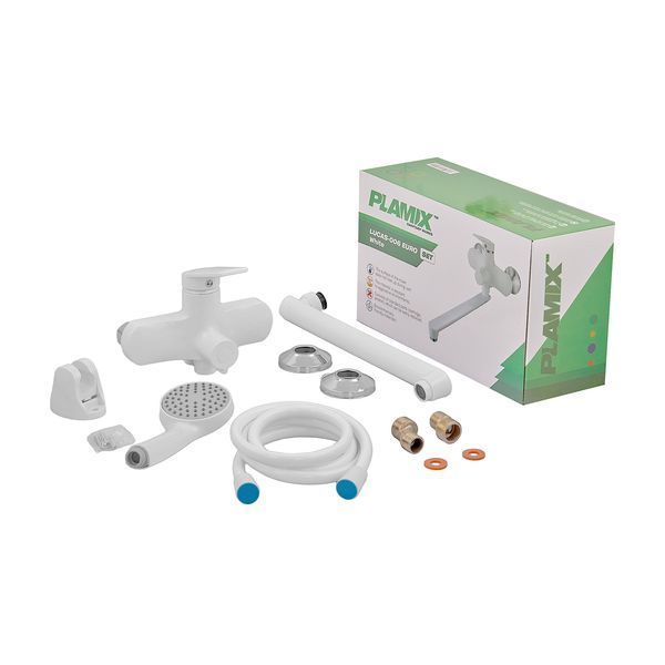 Змішувач для ванни Plamix Lucas-006 EURO SET White з шлангом, лійкою та кронш... PM0709 фото