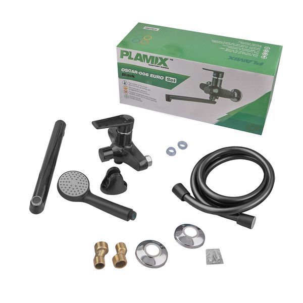 Змішувач для ванни PLAMIX OSCAR-006 EURO SET BLACK (зі шлангом, лійкою та кро... MX1896 фото