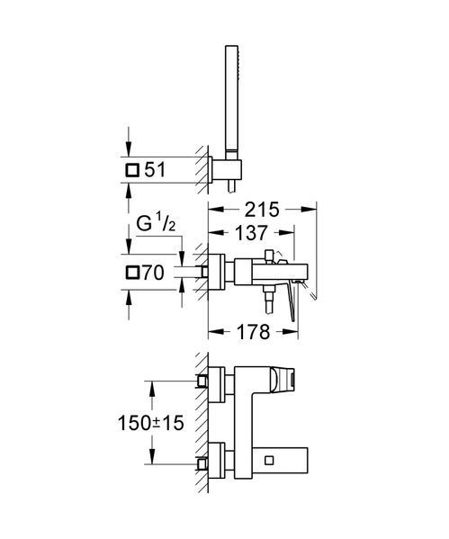 Змішувач для ванни Grohe Eurocube (23141000) 23141000 фото