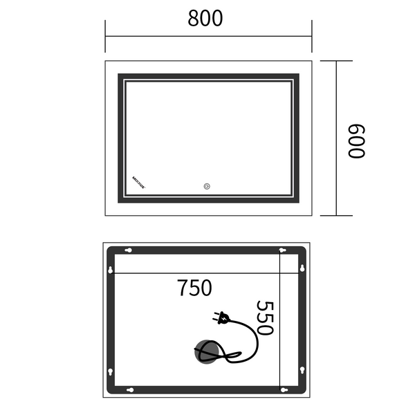 Дзеркало Mixxus Premium QUADRO MR20-80x60-Reverse з LED Touch, Anti-fog, димером, регулятором яскравості (MP6619) MP6619 фото