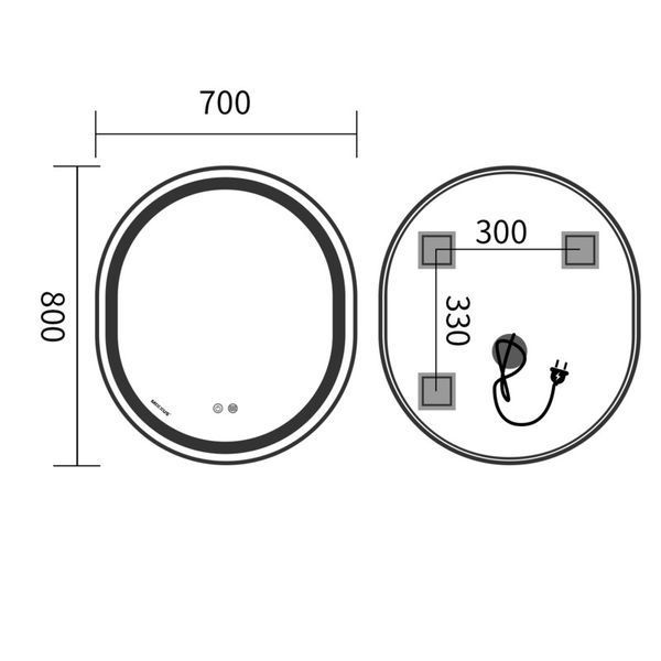 Дзеркало Mixxus Premium ELLIPSE MV05-80x70-Reverse Black з LED Touch, Anti-fog, димером (3-6,5kK) (MP6646) MP6646 фото