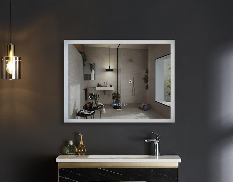 Дзеркало Mixxus FLAT MR04-100x60 з LED Touch, Anti-fog, димером, регулятором яскравості, годинником (MI6008) MI6008 фото