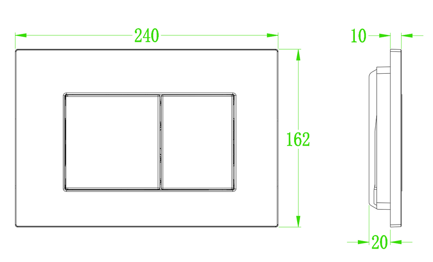 Панель змиву Koer KT-0602-16 240x160x10mm пластикова, кнопка квадратна (колір чорний глянцевий) (KR5182) KR5182 фото