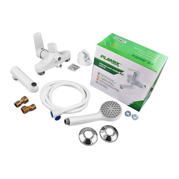 Змішувач для ванни PLAMIX OSCAR-008 EURO SET WHITE (зі шлангом, лійкою та кро... PM0698 фото