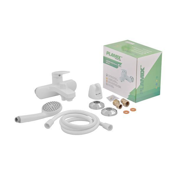 Змішувач для ванни Plamix Lucas-009 EURO SET White з шлангом, лійкою та кронш... PM0708 фото