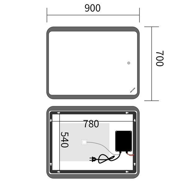 Дзеркало Mixxus Premium OLIVARY MR19-90x70-Reverse з LED Touch, Anti-fog, димером (3-6,5kK) (MP6630) MP6630 фото