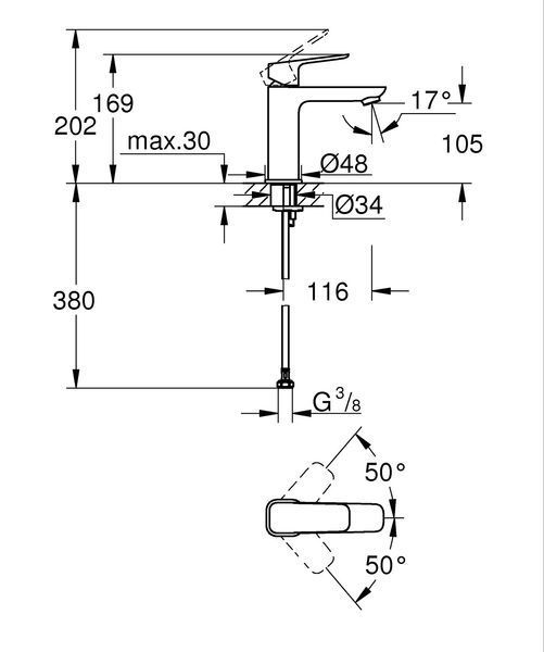 Одноважільний змішувач для раковини M-розміру Grohe Cubeo (1017550000) 1017550000 фото