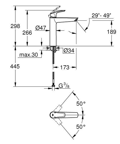 Одноважільний змішувач для раковини Grohe Eurosmart XL-Size (239712433) 239712433 фото