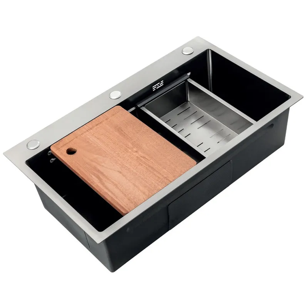 Кухонна мийка Zerix ZH6845-SET-05 Decor Nano-Silver (3.0/0.8) з нерж. сталі комплект (нержавійка) (ZM5589) ZM5589 фото