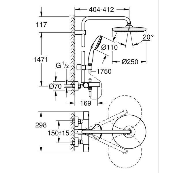 Душова система настінного монтажу Grohe Tempesta System 250 з термостатом для... 26672001 фото