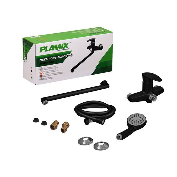Змішувач для ванни Plamix CEZAR-006 EURO SET Matte black, зі шлангом, лійкою ... PM0690 фото