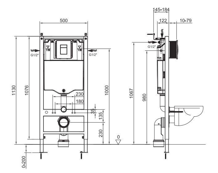 Інсталяція для підвісного унітазу Koer KT-0504-01 500x126x1150mm з панеллю змиву KT-0607-01 хром (KR5348) KR5348 фото