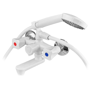 Змішувач для ванни PLAMIX OMEGA-142 EURO SET WHITE (зі шлангом, лійкою та кро... MX9699 фото