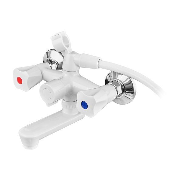 Змішувач для ванни PLAMIX OMEGA-142 EURO SET WHITE (зі шлангом, лійкою та кро... MX9699 фото