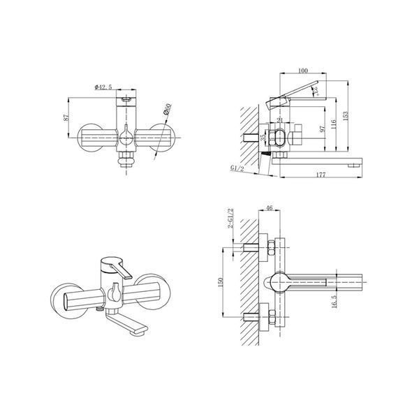 Змішувач для ванни Mixxus Lord 009 Euro Graphite (Колір графіт) (MI7140) MI7140 фото