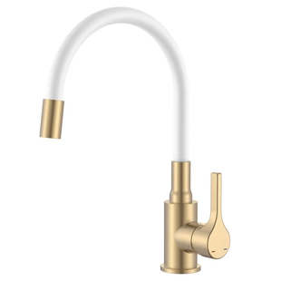 Змішувач для кухні Zerix Rex-011 Brushed Gold Refl.White з нерж.сталі (Колір ... ZX6134 фото