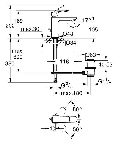 Одноважільний змішувач для раковини Grohe Cubeo M-розміру (1017492430) 1017492430 фото