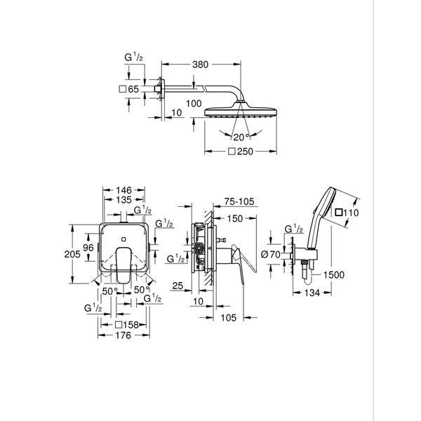 Душова система прихованого монтажу Grohe Cubeo з Tempesta 250 (1053360000) 1053360000 фото