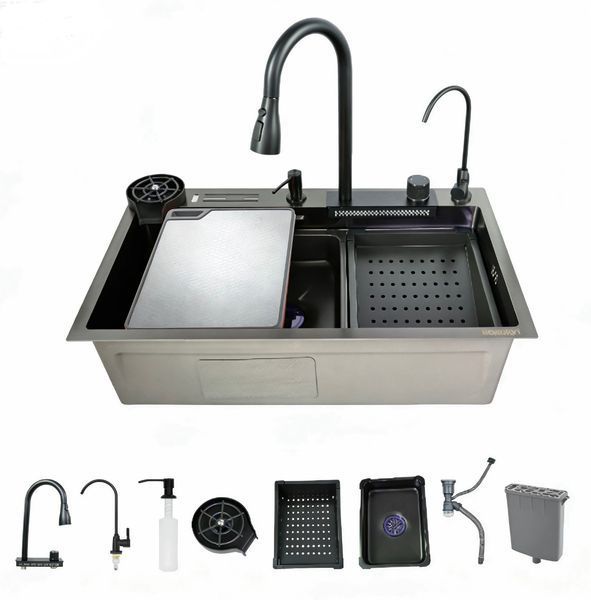 Кухонна мийка багатофункціональна Zerix ZH7546-SET-06 micro decor Graphite з вбудованим змішувачем з нерж. сталі (ZM5587) ZM5587 фото