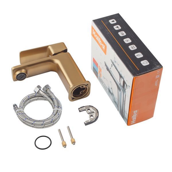 Змішувач для умивальника Haiba Kubus 001 BRUSHED GOLD (HB9622) HB9622 фото