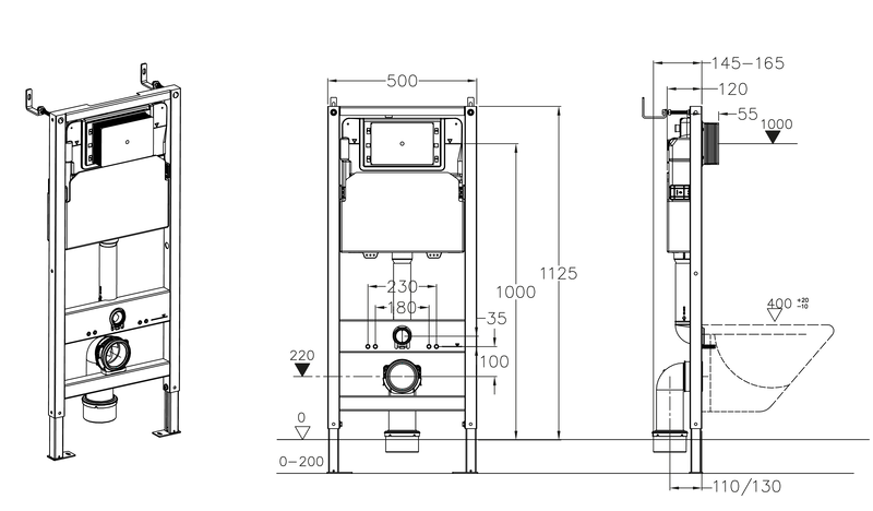Інсталяція для підвісного унітазу Koer KT-0501-01 500x165x1125mm з панеллю змиву KT-0601-01 хром (KR5168) KR5168 фото
